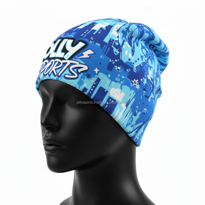 Bonnet pour femme en polaire respirante en polyester, couleur bleue, design personnalisé par sublimation, logo personnalisé, vêtements d'hiver, bonnet jacquard chaud - Product Image 4