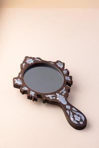 Personalized Miniature Makeup Mirror in Sheesham Wood with Hand-Inlaid Mother-of-Pearl Accents for Birthday Occasions - Product Image 3
