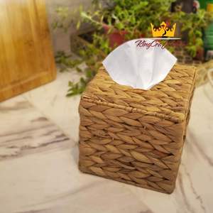 Couvercle de boîte à mouchoirs carré en jacinthe d'eau fait à la main pour le rangement des serviettes dans la cuisine salle de bain hôtel Restaurant fait à la main au Vietnam - Product Image 3