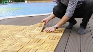 Modern Interlocking WPC Decking Tiles Square <b>Brushed</b> Waterproof Outdoor <b>Flooring</b> 300x300mm Dual Lock Design - Product Image 4