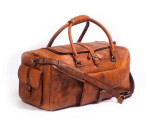 Unisex Premium Genuine Leather Cabin Size Durable Outdoor <b>Travel</b> Duffle <b>Bag</b> LTB-0132 Fashionable Zipper Closure <b>Sale</b> - Product Image 3