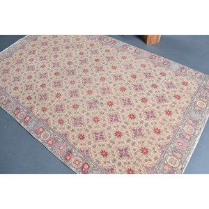 Alfombra de lana turca Vintage de 5x8 pies, diseño de retazos rojo beige clásico, área grande, pasillo rectangular de 10mm para habitación de adolescentes - Product Image 4