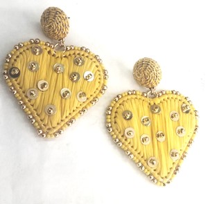 ต่างหู Raffia เครื่องประดับผู้หญิงเครื่องประดับทอง Boho ชุบโลหะทำด้วยมือ CHAIN Link รูปพัด Raffia braided - Product Image 6