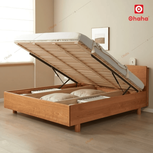 Lit de chambre à coucher en bois industriel moderne haut de gamme avec armoire de rangement, taille réglable, pleine grandeur - OHAHA GC055 - Product Image 4