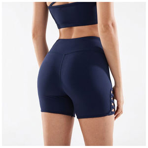 Pantalones cortos de gimnasio de cintura alta para mujer, algodón orgánico personalizado, transpirable, con decoración de botones y patrón para correr, pantalones cortos para mujer - Product Image 4