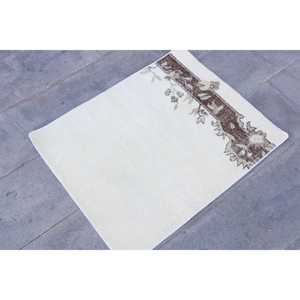 พรมวินเทจขนาด 2.3x2.8 ฟุต, พรมตุรกีขนาดเล็ก, พรมขนสัตว์สีขาวสไตล์ตะวันตกเฉียงใต้ - Product Image 3