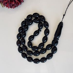 Perles de prière musulmanes en ambre de la Baltique, forme d'olives, couleur cerise - Product Image 2