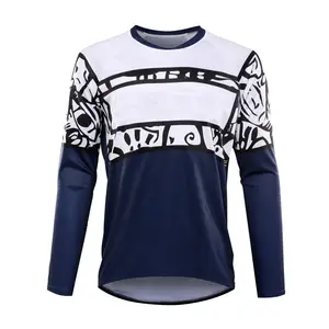 Özelleştirilmiş süblimasyon uzun kollu serin mavi beyaz Jersey nefes hızlı kuru Motocross Jersey