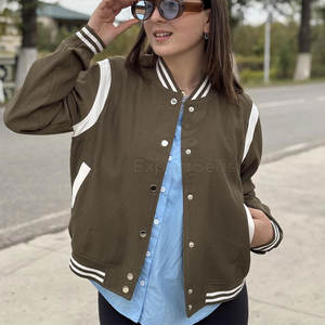 Elegante chaqueta de Letterman para todos los días Trajes casuales Chaqueta de Letterman ligera con botón a presión en la parte delantera - Product Image 4