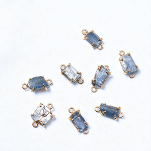 Plata de Ley 925, ajuste de punta de doble bucle, DIY conector para hacer joyas, venta al por mayor, colgantes finos de cianita en bruto, dijes - Product Image 1