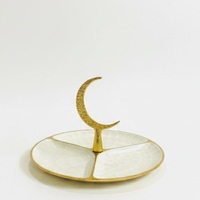 Plateau de service sectionnel décoratif en or et blanc, forme de lune, poignée en métal, plateau à collation élégant, centre de table pour table basse