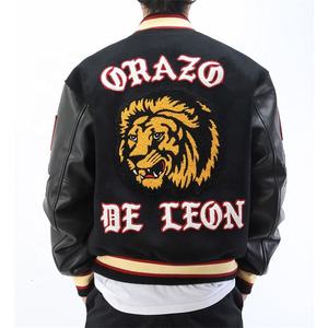 Chaqueta Universitaria de Hombre Estilo Hip Hop, Chaqueta Bomber de Invierno con Mangas de Cuero y Lana, Chaqueta Universitaria de Béisbol para Hombre - Product Image 3