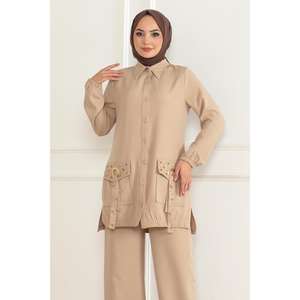 Ensemble décontracté beige mi-long 19229 Tailles 3XL et 2XL Tissu avec décoration à motifs - Product Image 2