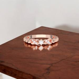 0.08 Carat E-F/VVS-VS Moissanite Round Beaded and Floral-Inspired Diamond Prong <b>Set</b> <b>Ring</b> in Silver <b>for</b> <b>Women</b> - Product Image 5