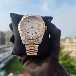 Montre de luxe à quartz en acier inoxydable bicolore 40 mm avec calendrier, style hip-hop pour homme, respectueuse de l'environnement - Product Image 3