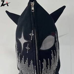 Mens Rhinestone Hooded Loose Zipper Cardigan Hoodie Casual Oversized Zip up Sweatshirt Bling <b>Detail</b> Trendy Streetwear - Product Image 5