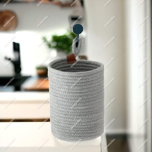 Rustic Bamboo Basket for Kids Room Wall <b>Hanging</b> Cotton Rope Gift Basket for Dirty Clothe Sundries Living Room Wardrobe - Product Image 1