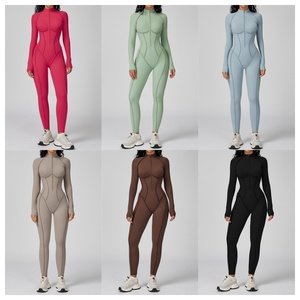 One Piece Workout <b>Bodysuit</b> Backless Sports Rompers Breathable Zippered Front <b>Slim</b> Waist Sports Fitness Women Yoga Jumpsuit - Product Image 2