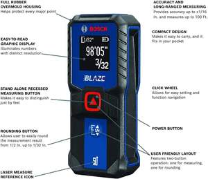 Télémètre laser Bosch GLM100-23 100 pieds, qualité industrielle, étanche, batterie rechargeable, garantie 3 ans, 2 piles AA incluses - Product Image 5