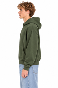 Sweat à capuche zippé AURA pour homme, vert olive, en molleton décontracté, couleur unie, coupe classique, pour l'automne, 100 % coton, anti-rétrécissement - Product Image 3