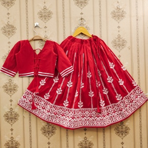 Shoryam Fashion <b>Red</b> Embroidered Fully Stitched Floor-Length Regular Fit Kids Lehenga Choli Set | Wholesale Girls Ethnic Party - Product Image 2