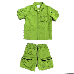 Conjunto de Chaqueta corta cortavientos de dos piezas con logotipo personalizado, ropa de calle de nailon y poliéster con cremallera de carga, chándal, conjunto corto cortavientos para hombre - Product Image 4