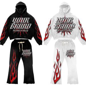 Conjunto de sudadera con capucha de lana de algodón lavado con ácido para hombre, chándal transpirable con logotipo personalizado para ropa informal para gimnasio de invierno fitness - Product Image 3