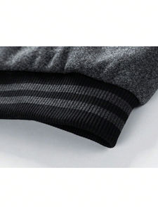 Manteau d'hiver personnalisable pour hommes tissu de laine manches en cuir PU garniture rayée lettre patchs veste à capuche avec support - Product Image 5