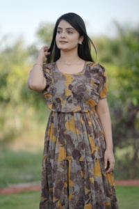 ชุดเดรสยาวพิมพ์ลายผ้าจอร์เจียชุดเดรสสำหรับงานปาร์ตี้ดีไซน์เนอร์คอลเลกชันพรีเมียม - Product Image 6