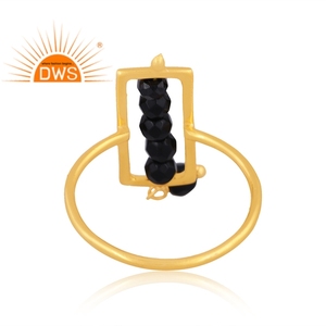 Best Selling Sterling <b>Silver</b> 18K Gold <b>Plated</b> Natural Black Onyx Beaded Gemstone Stackable Ring Demi Fine Jewelry For Women - Product Image 4