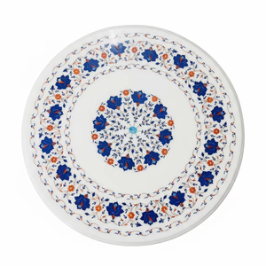 งานฝีมือแบบดั้งเดิม ศิลปะหินอ่อนแบบโบราณ ของตกแต่งห้องรับประทานอาหารสุดหรู ท็อปโต๊ะกาแฟหินอ่อนสีขาว ประดับด้วยหินกึ่งมีค่าลายดอกไม้ - Product Image 1