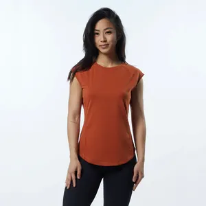 Performance Fit 95% Cotton 5% Spandex Fitted Cap Sleeves Raglan Shaped Crew Neckline Women Sour Tangerine T-Shirtwith Scoop He