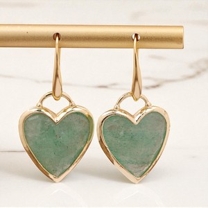 Pendientes de gota con bisel de piedras preciosas de cuarzo de fresa verde en forma de corazón chapado en oro de 14K, regalo de San Valentín para mujer - Product Image 1