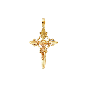 Pendentif Croix Élégant en Or Plaqué Or 14K Bicolore, Charme Crucifix Latin Soleil Éclatant pour Enfants, Accents Diamantés, Chrétien - Product Image 1