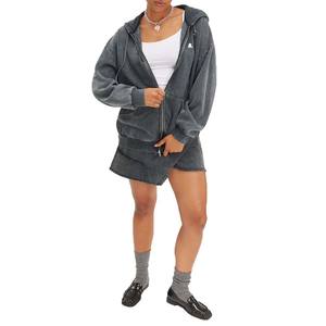 Venta al por mayor de ácido personalizado Zip up Hoodie para las mujeres sólido Vintage Look Oversized poliéster algodón Casual invierno ecológico - Product Image 2