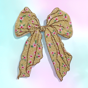 Patch thermocollant personnalisé grand nœud en sequins dorés pour la décoration de vêtements - Product Image 1