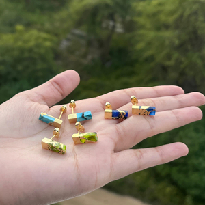 Trendy fashion jewelry mohave copper peridot <b>turquoise</b> bar shape <b>stud</b> 18k gold plated minimalist geometric <b>stud</b> <b>earrings</b> for her - Product Image 5