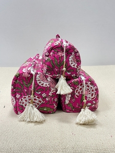 Ensemble de 3 sacs matelassés en coton indien écologique fermeture éclair florale pour sacs trousse de rasage trousse de toilette voyage maquillage cosmétique - Product Image 4