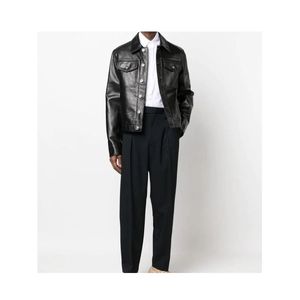 หนังแกะแท้แท้มีซิปสีดำอันลีนสำหรับนักขี่จักรยานแจ็คเก็ตบุผ้าวิสคอสและกระเป๋าด้านนอกด้านใน - Product Image 2