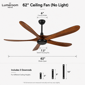 Ventilateur de plafond moderne en bois massif de 62 pouces avec télécommande et moteur DC, en stock aux États-Unis, idéal pour patio, ferme, hôtel - Product Image 3
