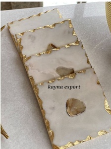 LUXURY CLASSIC DECORATIVE <b>GOLD</b> EDGE MARBLE <b>COASTER</b> with <b>GOLD</b> METAL FLOWER DESIGN ECO-FRIENDLY TABLE DECORATION - Product Image 3