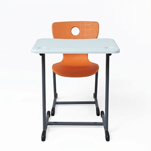 Bureau d'école commercial moderne ARSU avec chaise colorée et plateau en bois blanc, design durable, garantie de 2 ans pour une utilisation en classe - Product Image 1