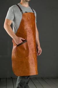 Tablier en cuir Crazy Horse durable avec tissu en toile pour atelier unisexe, usage de maréchal-ferrant, charpentier, poches noires - Product Image 4