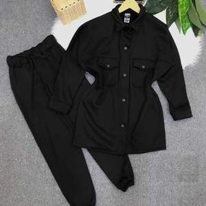 Ladies' 2-Piece Botton with Pocket Sweatshirt Set Comfortable Clothing for Women with Matching Sweatshirt <b>Pants</b> - Product Image 4