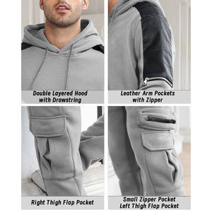 ชุดวอร์มผ้าคอตตอนสำหรับผู้ชายชุดวอร์ม2ชิ้นแบบมีซิปสำหรับฤดูหนาว - Product Image 5