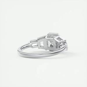 Diamant de laboratoire Asscher Trapèze et Bullet Cut Deco Five Stone Ring Bezel Setting 14K White Gold Wedding Diamond Ring - Product Image 3