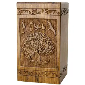 Caja de urna de madera tallada a mano Indian Glance para cenizas de adultos Urna de cremación funeraria conmemorativa con hermoso diseño Suministros funerarios - Product Image 1