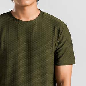 Basic GridLock Tee in Olive Cotton/<b>Bamboo</b> Knitted Fabric Lightweight Compressed with Pattern Silk <b>Screen</b> Printing for Exercise - Product Image 5