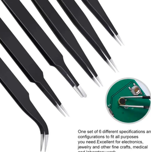 ชุดแหนบป้องกันไฟฟ้าสถิตย์ทำจากโลหะล้วนความแม่นยำสูง6ชิ้นสำหรับกำจัดและซ่อมแซมขนคิ้ว - Product Image 6