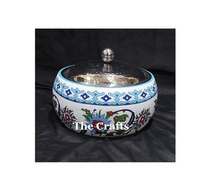 Wooden And Meena Work Food Serving Casserole Dish With Steel <b>Lid</b> Greatest Quality Kitchenware Hot <b>Pot</b> In India - Product Image 2